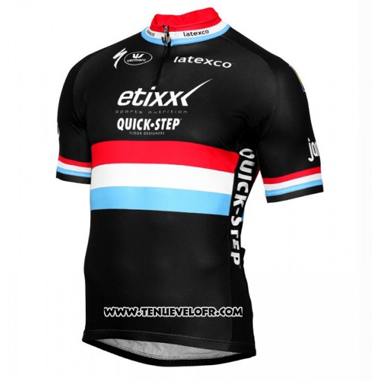 2017 Maillot Ciclismo Etixx Quick Step Champion Luxembourg Noir Manches Courtes et Cuissard